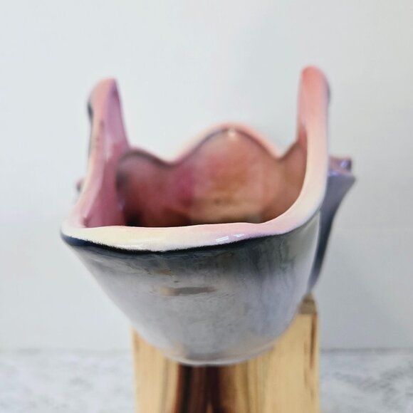 VINTAGE HULL 71 PARCHMENT GREY AND PINK CONSOLE PLANTER CENTERPIECE BOWL 12.5" - Picture 2 of 12